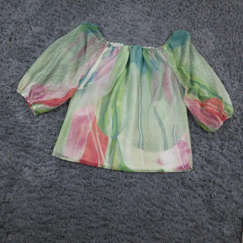 Claire Desjardins Shirt Womens Small Green Sheer Floral Peasant Top Boho